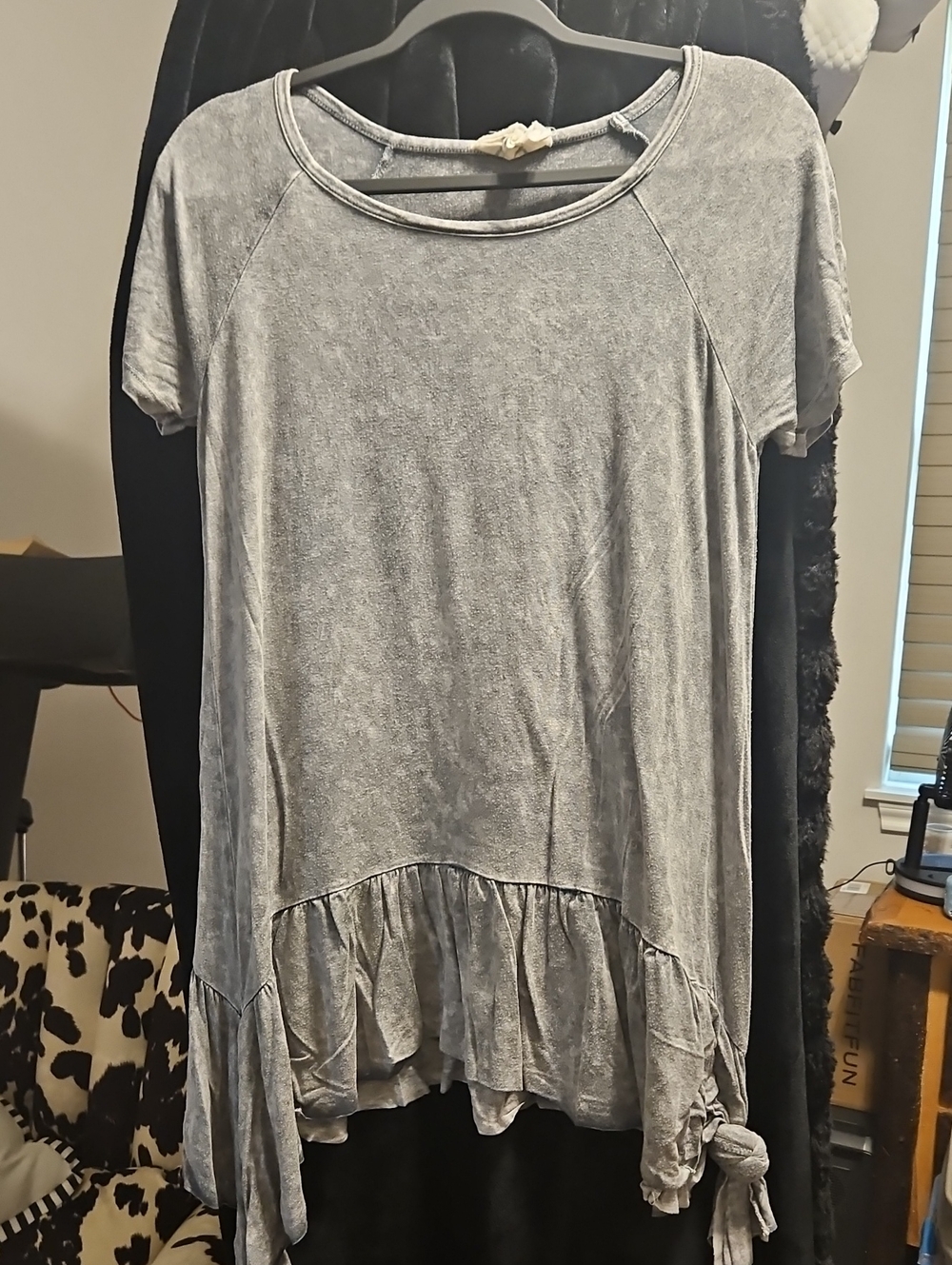 PPLA Washed Gray Short-Sleeve Ruffle-Hem Tunic